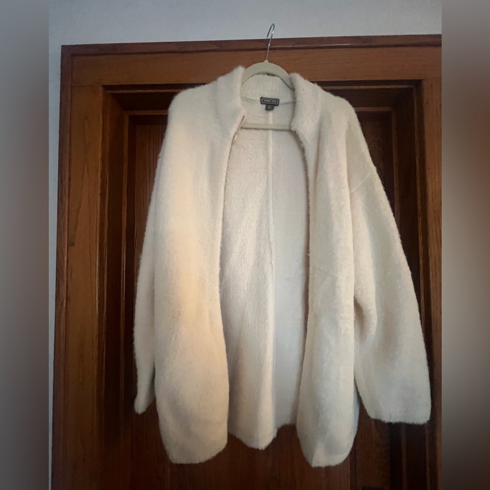 JCrew Point Sur Fuzzy Cardigan Jacket Natural Ivory Size Large